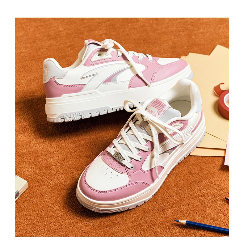 Anta 982 Fabric Synthetic Leather Casual Comfortable Non-Slip Wear-Resistant Shock Absorbing Low-Top Sneakers Women Sneakers White Pink 122448068-8