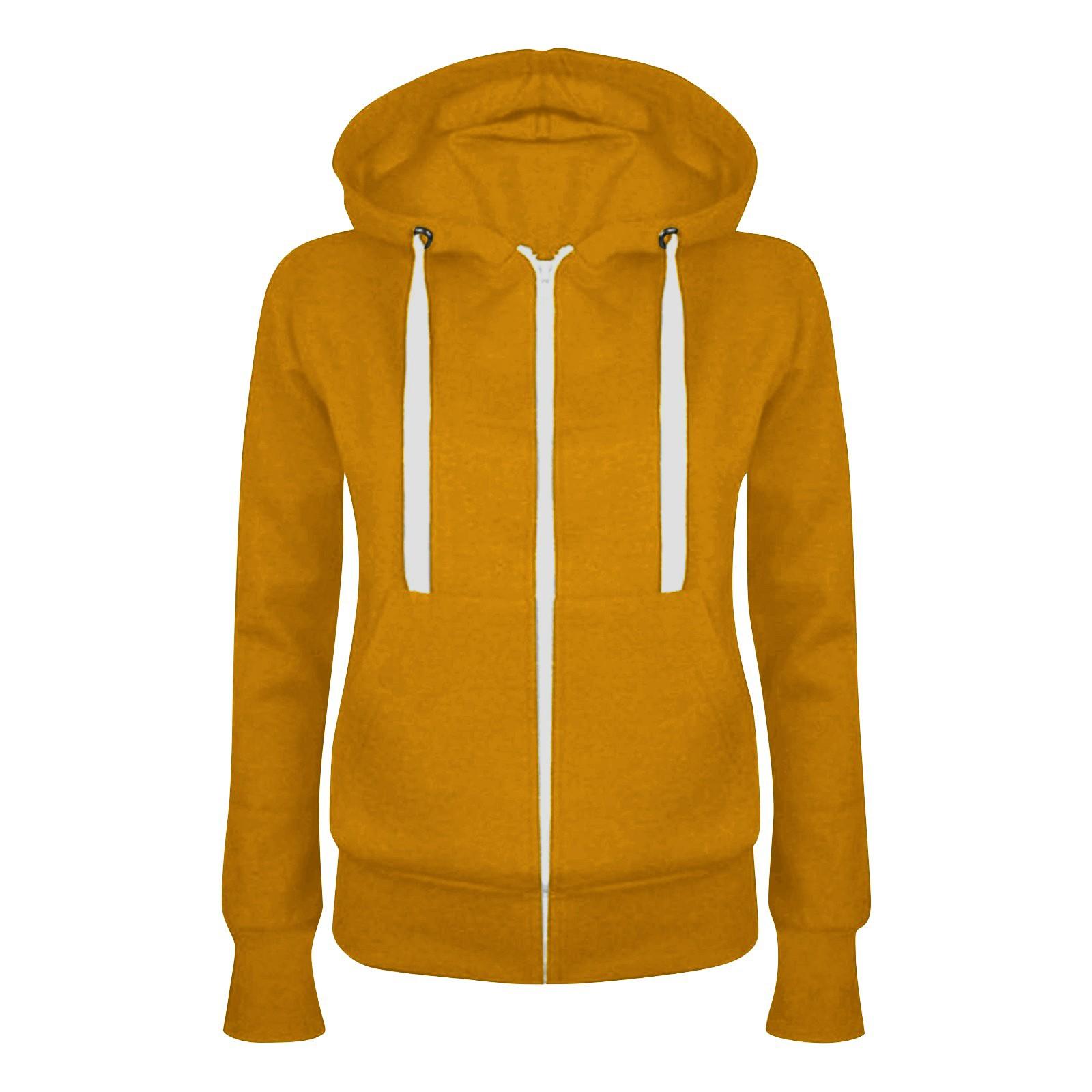 

Толстовка для женщин, легкая куртка на молнии, плюс размер, толстовка с капюшоном и длинными рукавами, облегающее базовое тонкое пальто на шнуровке XL жёлтый