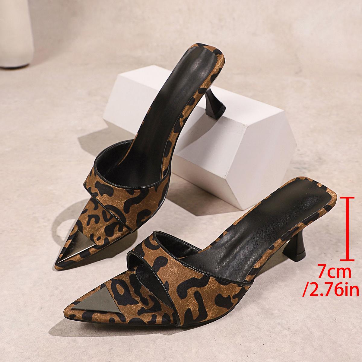 

2025 New Sexy Pointed Toe High Heel Sandals for Women Summer Leopard Printed Party Slippers Woman Thin High Heeled Banquet Shoes 42 коричневий