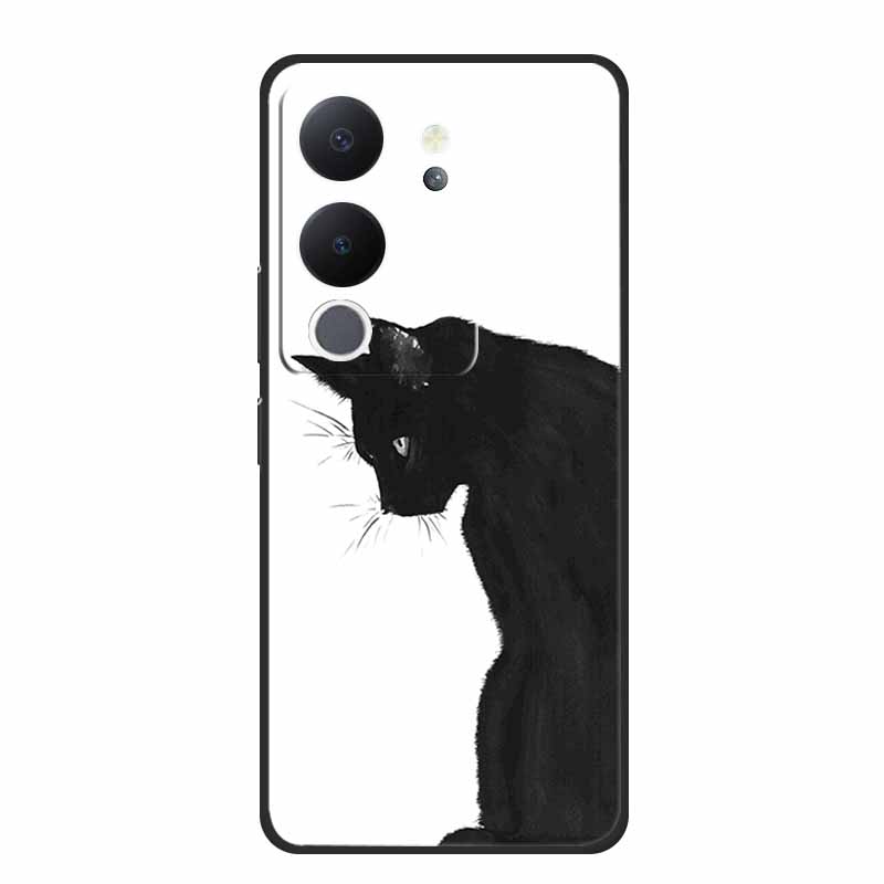 Funda For Vivo V30 Lite Case Cute Cartoon Cat Black Silicone Shockproof Soft Phone Cases For Vivo V30 Lite Back Cover Case Bag