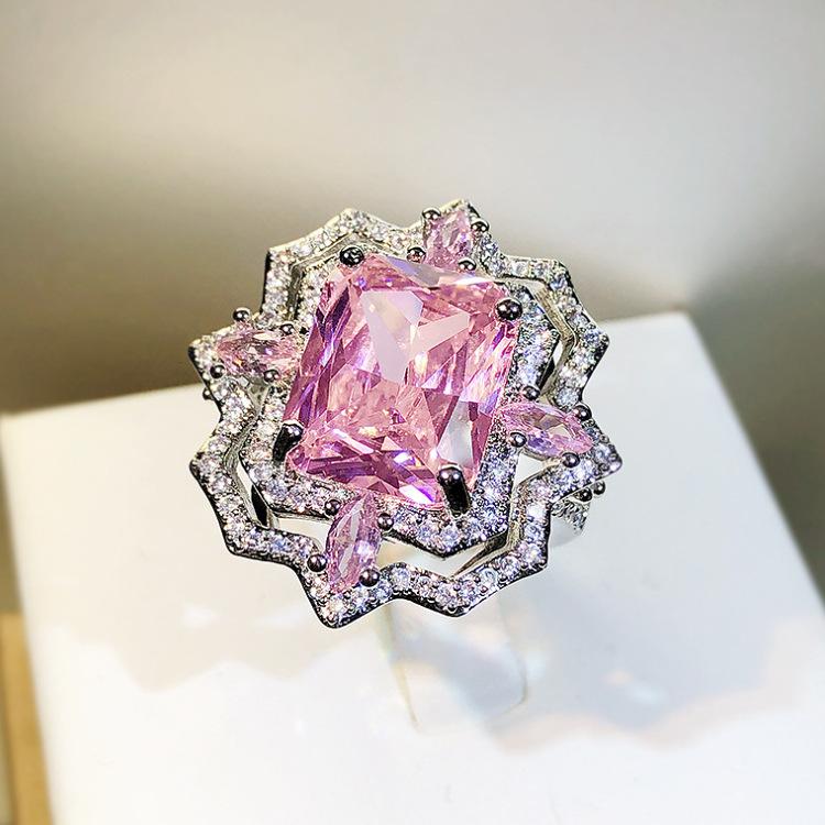 High Carbon Diamond High Tech Diamond Colored Ice Flower Cut Open Ring Girl Celebrity Jewelry