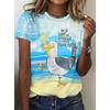 Fashion Women Retro Creative Seagull Cartoon Print T Shirt Funny Casual O-neck Short Sleeves T-shirt Summer Female Tee Shirt