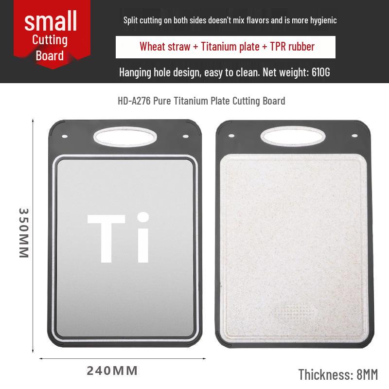 Dual-Sided Titanium & Stainless Steel Cutting Board with Wheat Straw 304