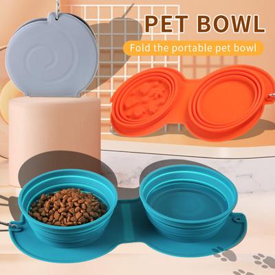 1pcs 2-in-1 Foldable Dual Bowl Feeding Bowl Portable Silicone Dog Food Treat Pouch Travel Dog and Cat Drinking Bowl Pet Supplies