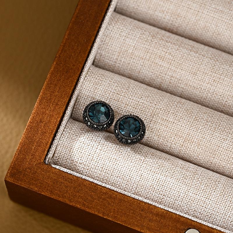 Copper Plated Real Gold Zircon Stud Earrings Round Geometric Ear Jewelry Daily Neutral