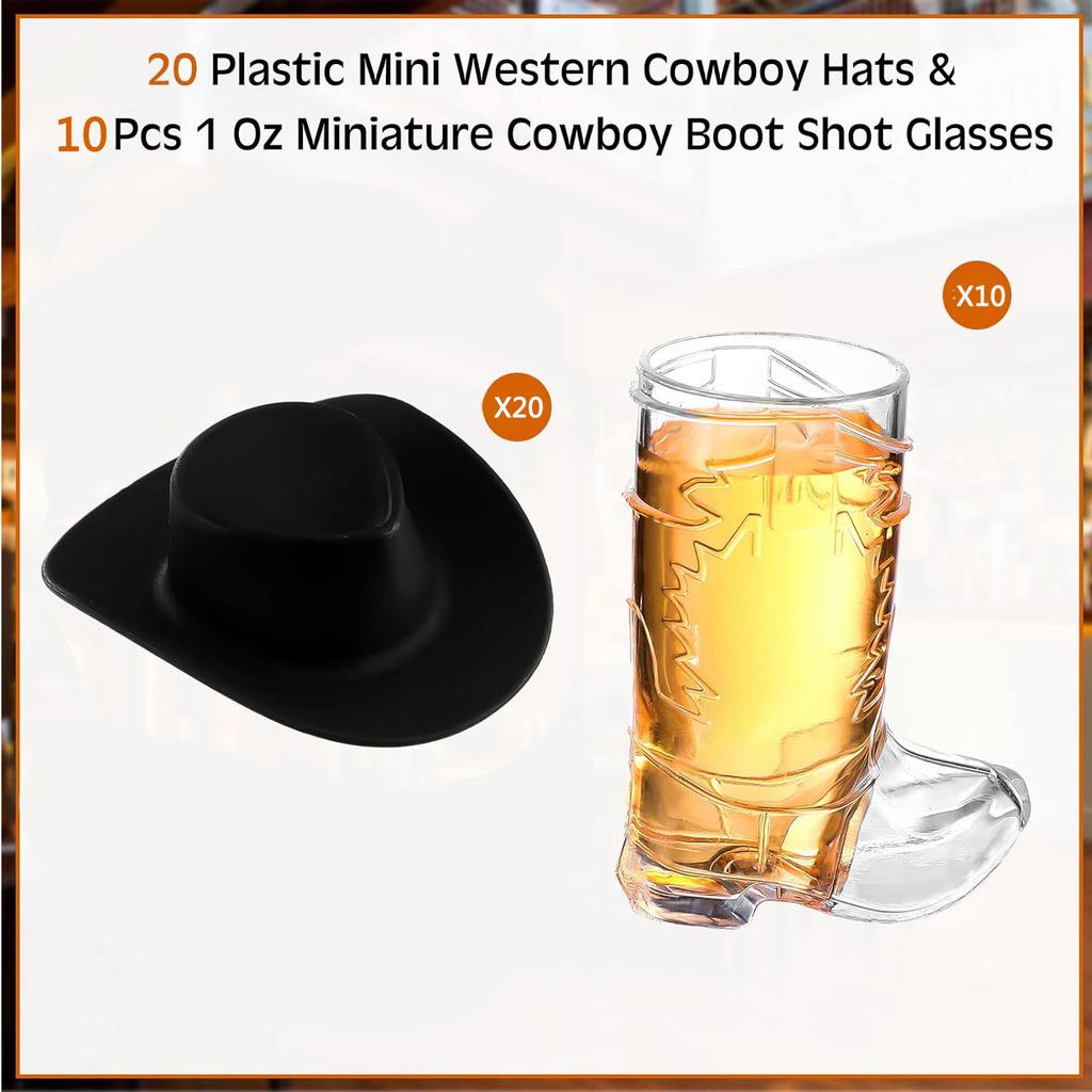 30 Pcs Cowboys Shot Glass Plastic Mini Western Cowgirl Hat and Boot Glasses for Bridegroom Bridal Shower Bachelorette Party