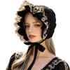 Ruffled Brim Bonnet Hat with Lace Edge and Chin Ties, 55-60 Cm Decorative Headwear for Gatherings and Portraits