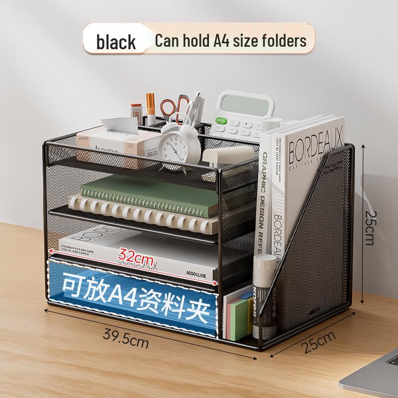 Multi-Layer A4 Desktop File Organizer and Bookends: Office Document Rack and Storage Box