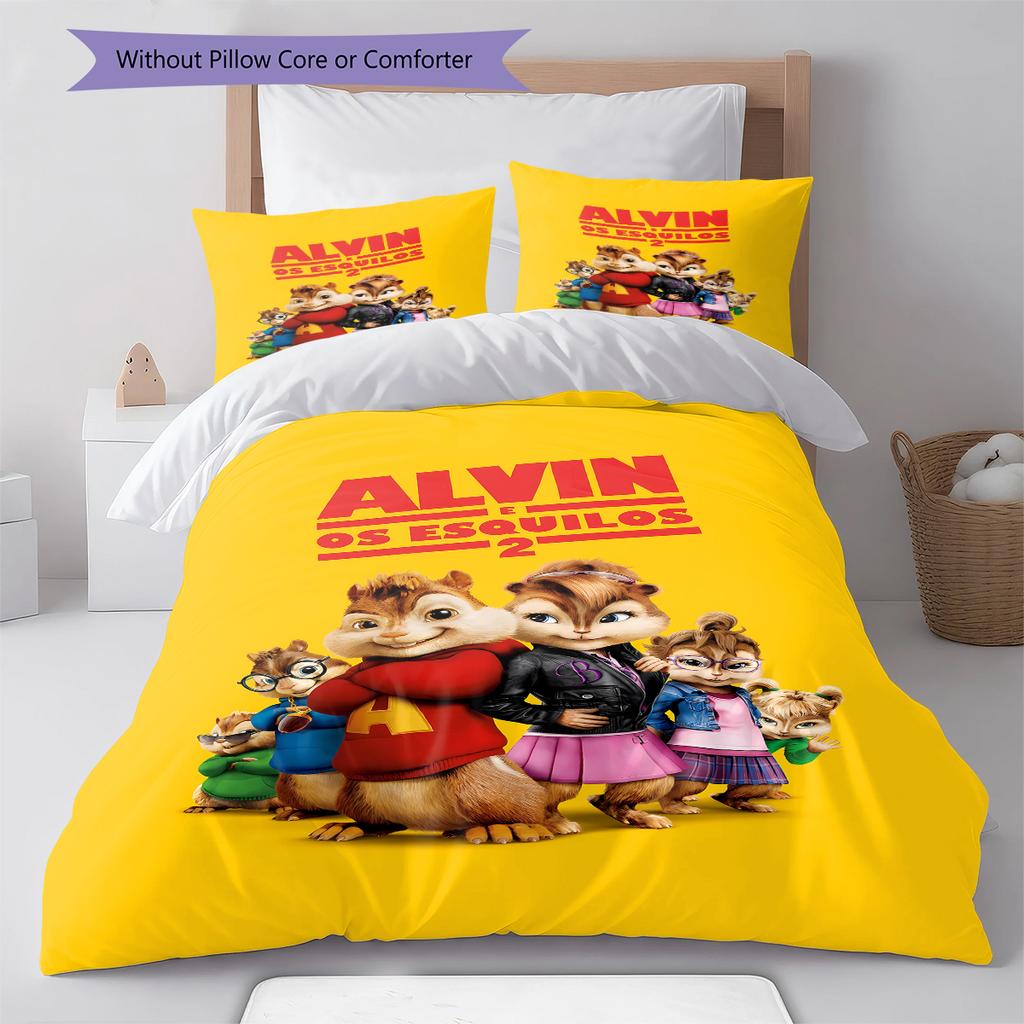 Alvin & The Chipmunks Pattern Bedding,Quilt Set Quilt Cover Pillowcase Home Birthday Gift (1 * duvet cover + 2 * pillowcase, without core)