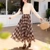 Fei Yuan Women's Lightweight Plaid Color Block Wide-Hem Skirt - Early Spring Fashion