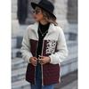 New European American Style Women's Fuzzy Double-sided Fleece Jacket, Casual Loose Long Sleeve Crew Neck Zipper Patchwork Animal Print Coat