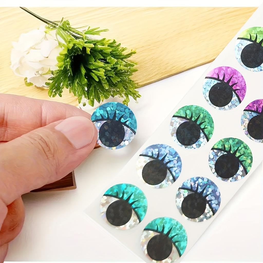 1000 Stück Holografische Wackelaugen-Aufkleber, Bunte Selbstklebende Augen-Aufkleber, Glitzernde Bewegliche Augen für DIY-Bastelarbeiten, Scrapbooking