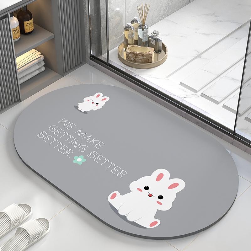 Alfombra absorbente de barro de diatomeas, alfombra de suelo para inodoro, alfombrilla para pies antideslizante de secado rápido para puerta de baño, alfombra suave para inodoro con dibujos animados y diseño bonito