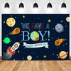 Happy Birthday Party Decor  Outer Space Photography Background Custom Astronaut Rocket Galaxy Planet Photo Kids Gift Baby Shower