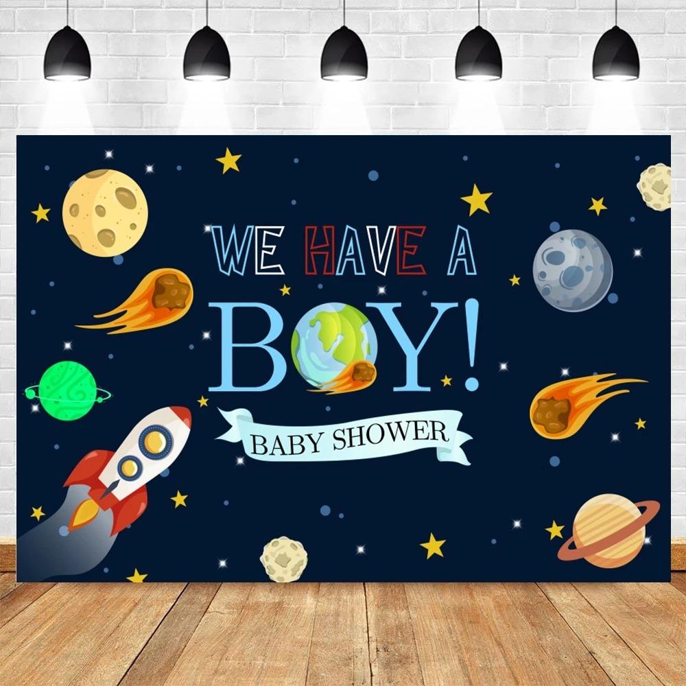 Happy Birthday Party Decor Outer Space Photography Background Custom Astronaut Rocket Galaxy Planet Photo Kids Gift Baby Shower