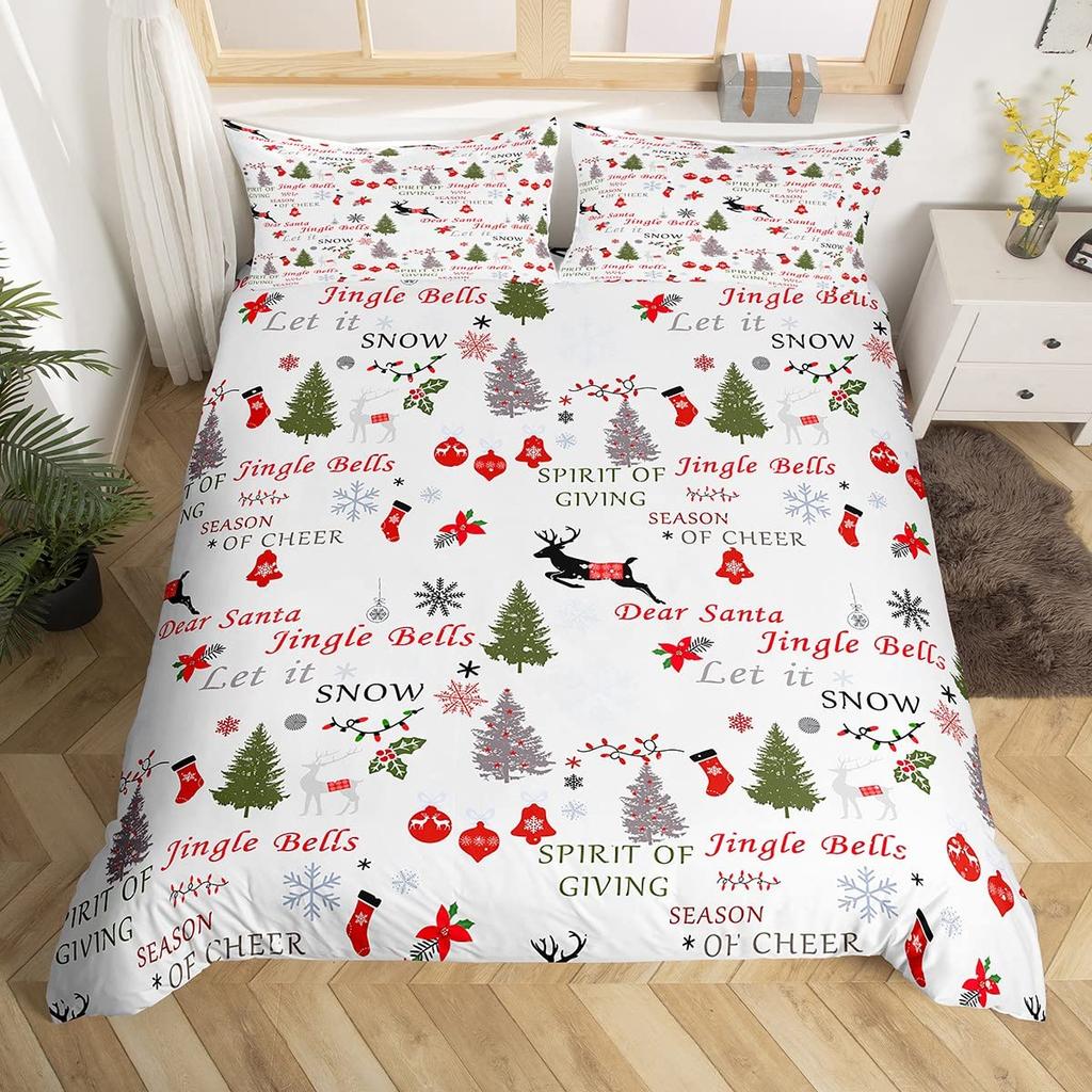 Christmas King Queen Duvet Cover Santa Claus Snowman Bedding Set Red Green Grid Checkered Quilt Cover Polyester Comforter Cover