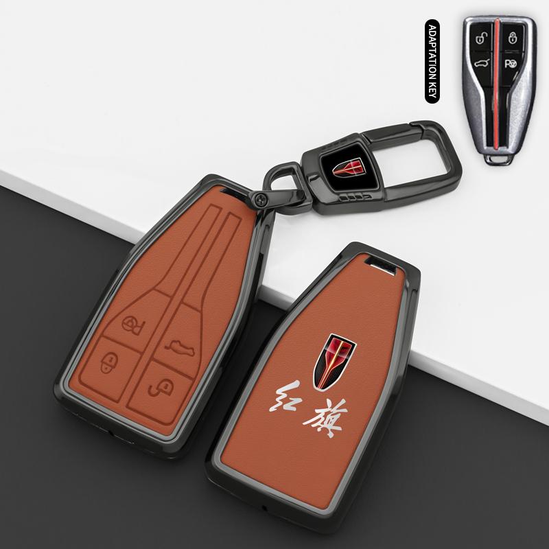 Zinc Alloy Leather Car Key Cover Case Bag For Hongqi Hs5 H5 H9 Hs7 H7 L5 Hs3 L9 Holder Shell Protector Keychain Accessories
