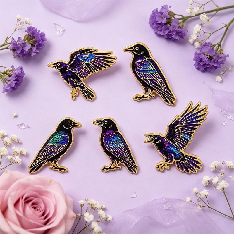 1Pcs Collar Lapel Pins Metal Badges Jewelry Punk Enamel Pin Cartoon Crow Brooch For Coat Halloween Brooches Party Gift