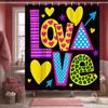 Love Graffiti Shower Curtain Mixed Patterns with Hearts and Leopard, Fun Feminine Bath Curtain for Teen Girls and Romantic Decor