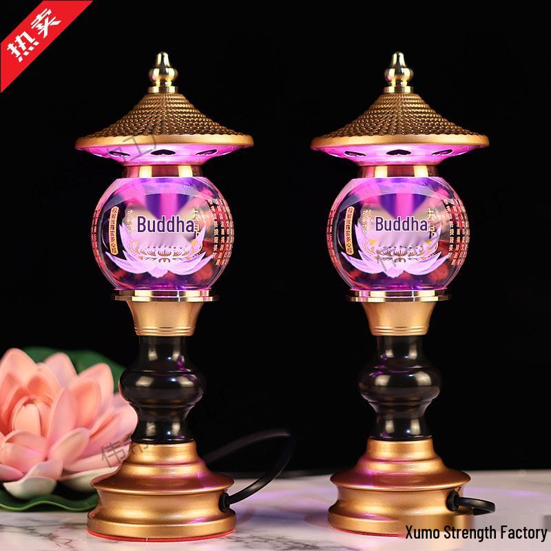 Lotus Buddha Lamp, Ever-burning Lamp, Seven-colored Offering Lamp, Glazed Lamp, Buddha Altar, Year of the Horse Buddha Lamp