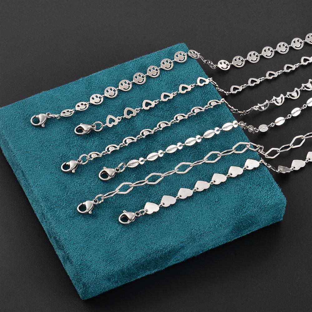 Handmade Heart Chain Necklace Bracelet Anklet For Women Stainless Steel Steel Color Fashion Jewelry With 5cm Extention Chain