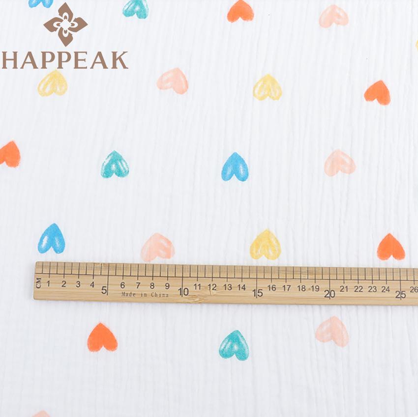 HAPPEAK Breathable Colorful Heart Printed Fabrics Muslin Double Gauze Cotton Fabric for Head Wraps