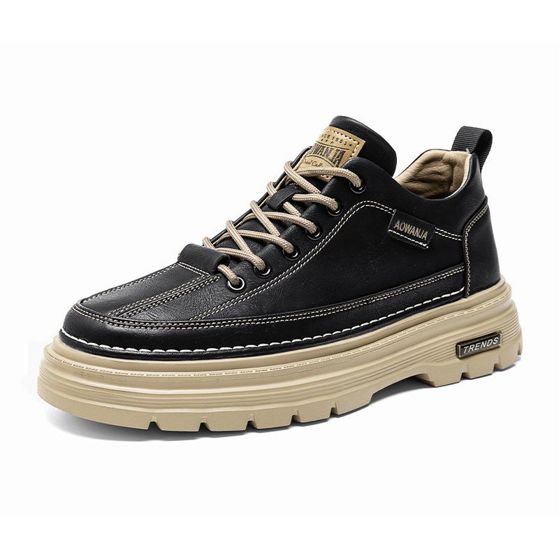 Shoes New Autumn and Winter British Casual Black Leather Shoes Medium Top Sports Platform Martin Boots