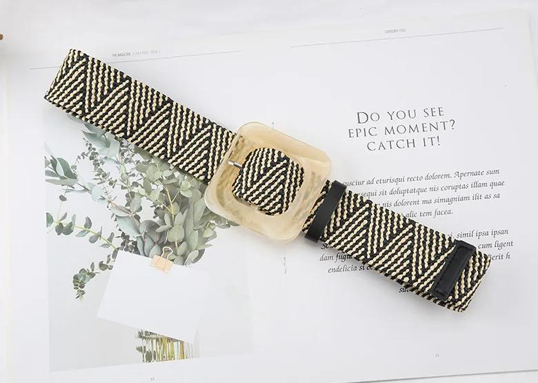 New PP grass woven belt women's retro cotton and hemp ethnic dress with waist closure square buckle decorative belt