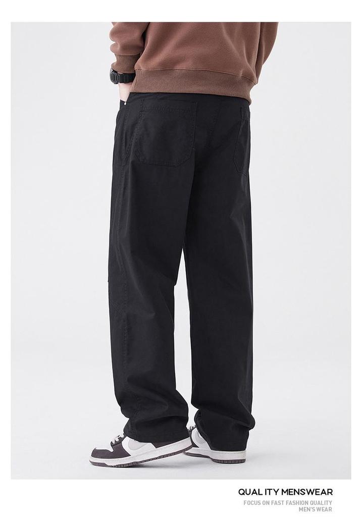 Men's Japanese Style Wide-Leg Casual Pants, Solid Color Straight-Leg, Versatile Cargo.