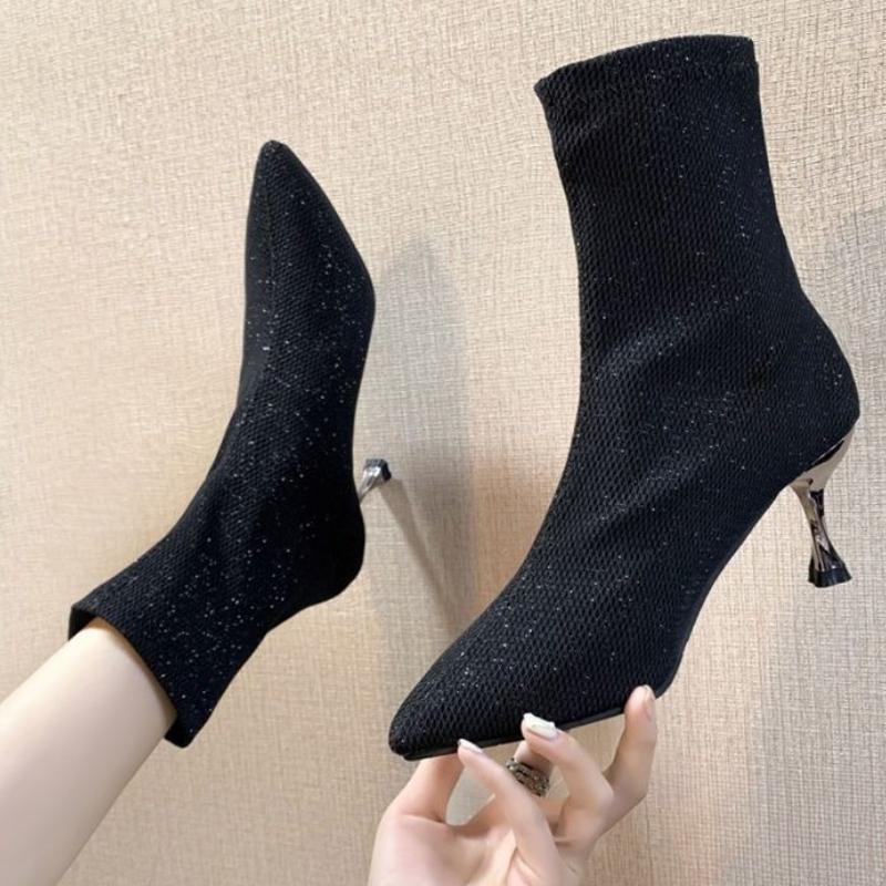 Fashion Ankle Boots for Women Stripper Pole Rhinestone Stiletto Heel Booties Y2k On Promotion Trend 2025 High Quality Woman Short Shoes