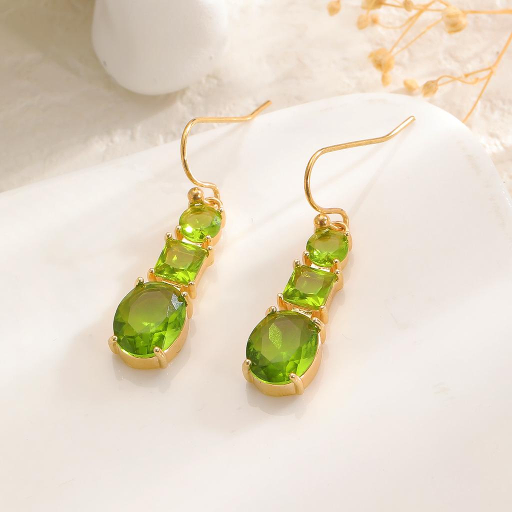 Vintage Green Artificial Zircon Dangle Earrings for Women Bohemian Geometric Pendant Earrings Party Jewelry Accessories Gifts