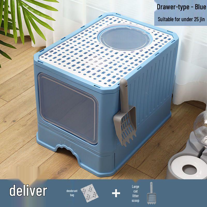 Extra Large Top-Entry Folding Cat Litter Box with Odor Control & Splash Prevention