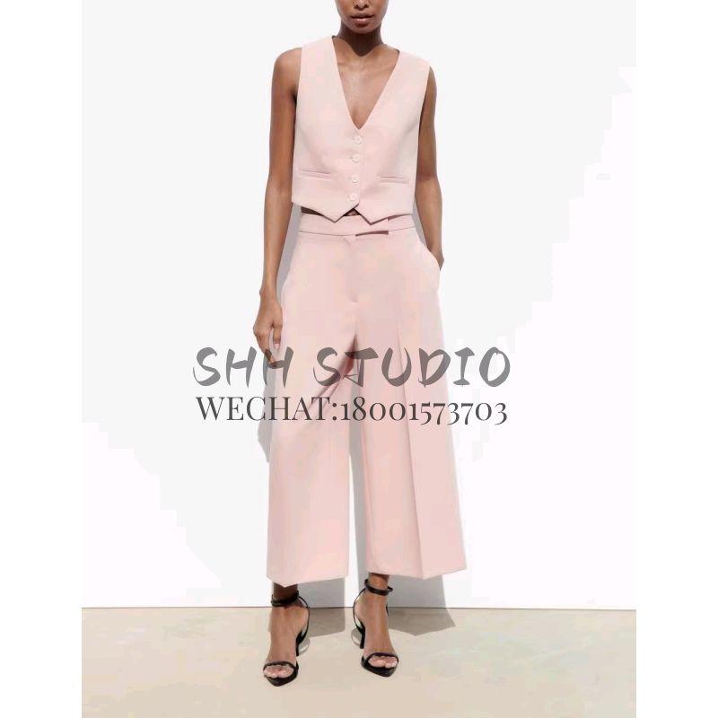 Spring New Fashion Commuter Sleeveless V Neck Short Vest 2966888 High Waist Loose Pants 2955888