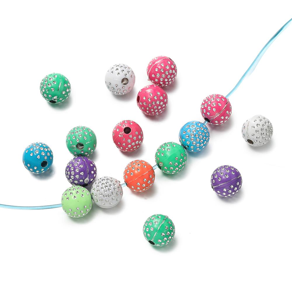 50/100Pcs 8/10mm Round mixed Colorful Acrylic Beads With Crystal Rhinestone Spacer Loose Bead for DIY Jewelry Making Accessorie