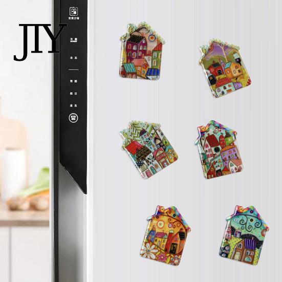 Metal Cabinet Magnets Vintage House Refrigerator Magnet, Colorful Fairy Tale Town Kitchen Fridge Decoration Magnetic Accessories Home Office