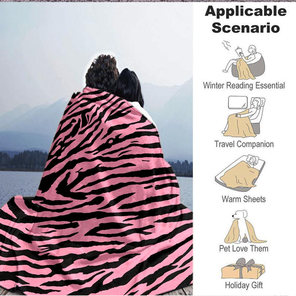 1Pc Pink Tiger Stripes Blanket Soft And Comfortable Casual Warm Camping Travel Christmas Halloween Xmas Gift M924189