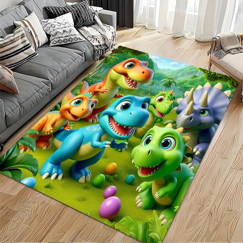 Cute Cartoon Dinosaurs in Jungle suitable as a non-slip mat for the living room or bedroom sofa