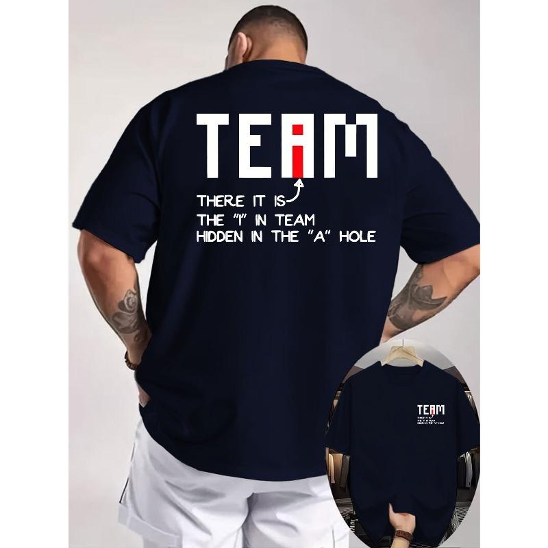 TEAM Fun Text Meme Double-Sided Print Men s T-Shirt, Creative and Humorous Design, Versatile Loose-Fit Top for Daily Wear S чёрный