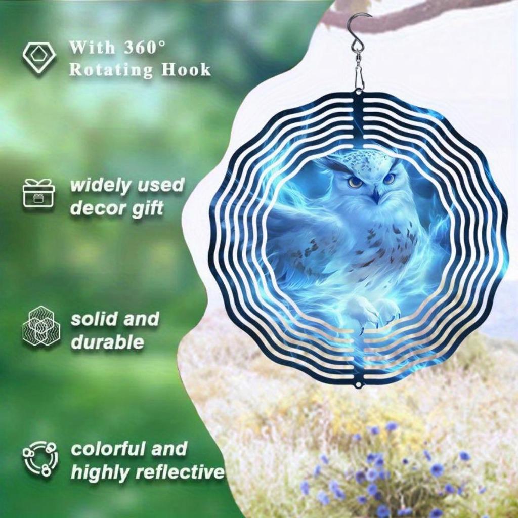 Magic Owl Wind Chime Hanging Rotating Wind Sculpture for Outdoor Garden Yard Decor Art Ornament