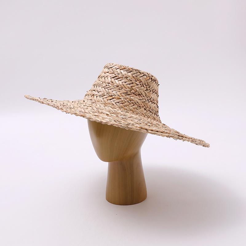 Summer Flat Top Woven Straw Hat Women's French High-end Seaside Vacation Beach Hat Internet Celebrity Sun Hat