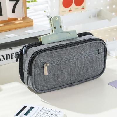 Gift Solid Color Pencil Case Portable Large Capacity Stationery Organizer 3 Layers Durable Pen Organizer Pouch School Supplies