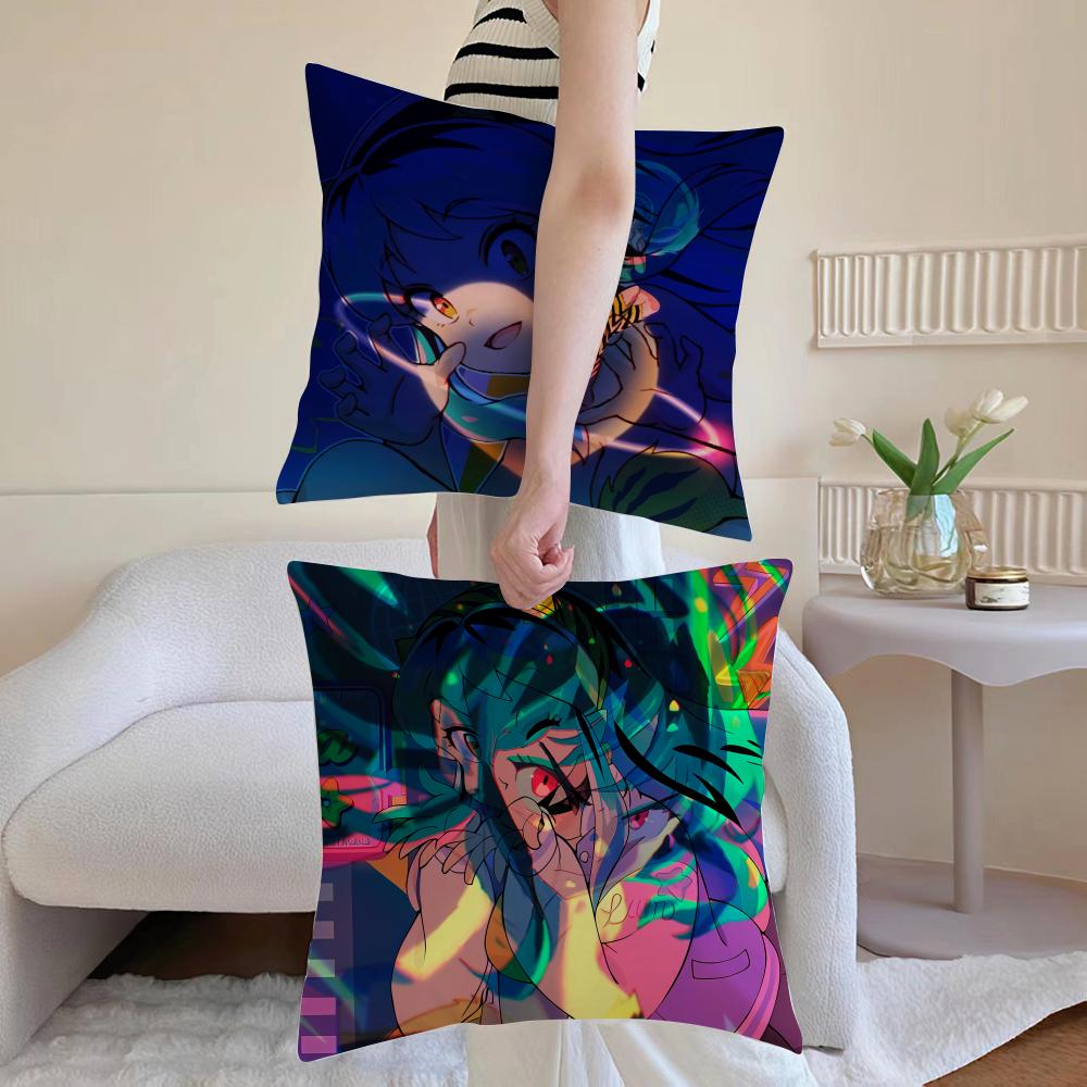 Urusei Yatsura Anime Game Cushion Cover Anti-dustmite Pillowcase Invisible Zipper Silky Short Plush Sofa Cushion Cover