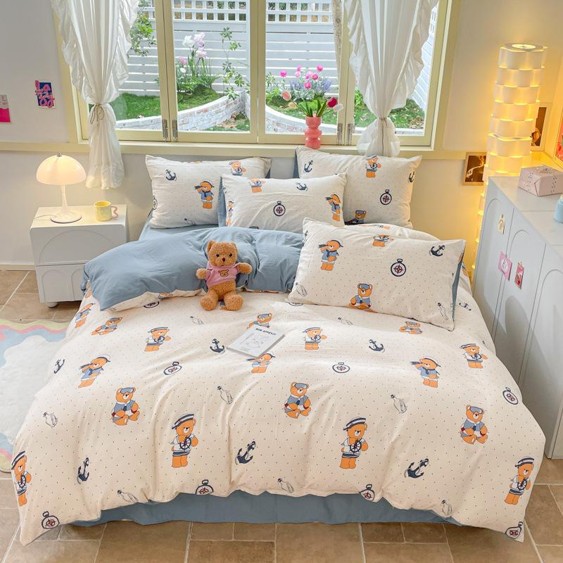 Girl Heart Fresh Small Floral Bedding Four-piece Set Washed Cotton Dormitory Bed Single Three-piece Set