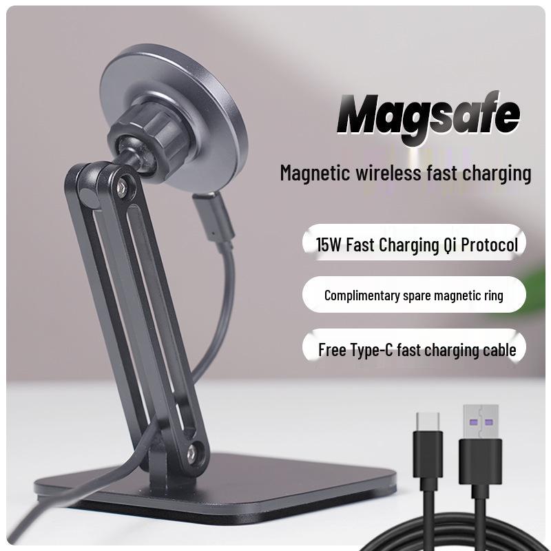 Dual-Machine Magnetic Phone Holder for Magsafe: 15W Wireless Fast Charging, Foldable Desktop Stand