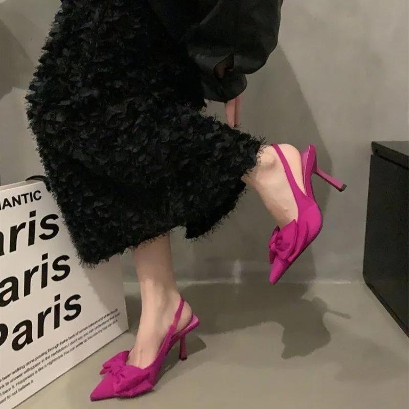 Fashion new Fashion Design Big Butterfly Knot Women Flat Mules Sandals High Quality Cozy Patent Leather Pointed Toe Back Strap Shoes