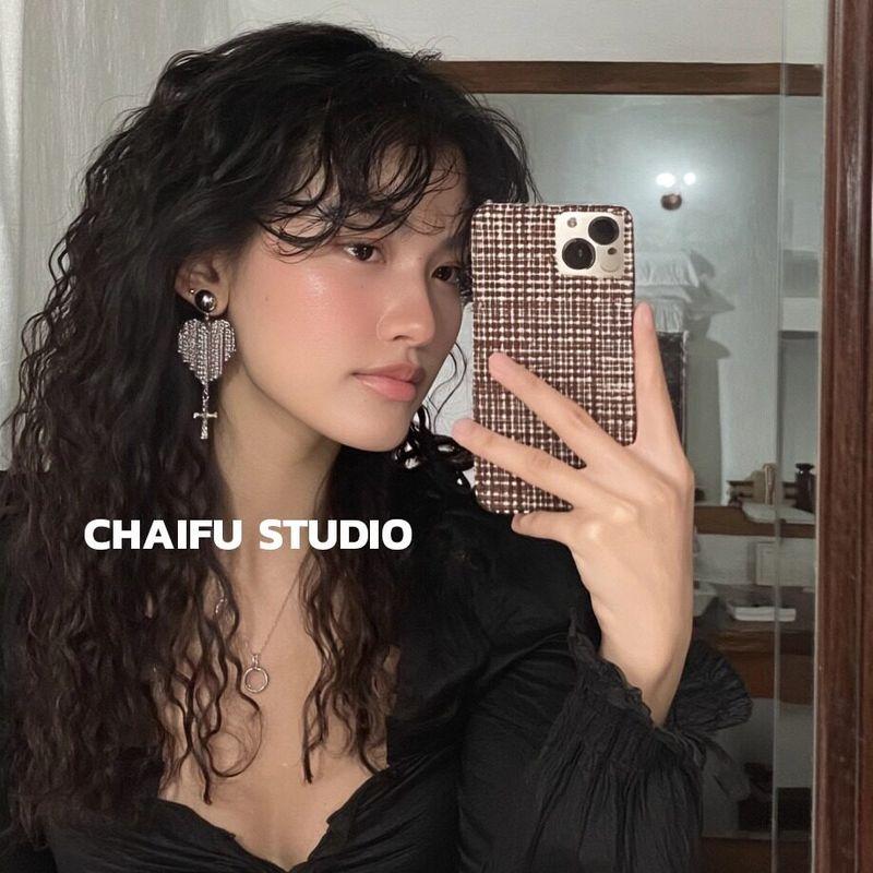 

Chaifu Studio/E594 European and American Full Diamond Tassel Heart Cross Earrings Retro Millennium Design Earrings Silver Pair