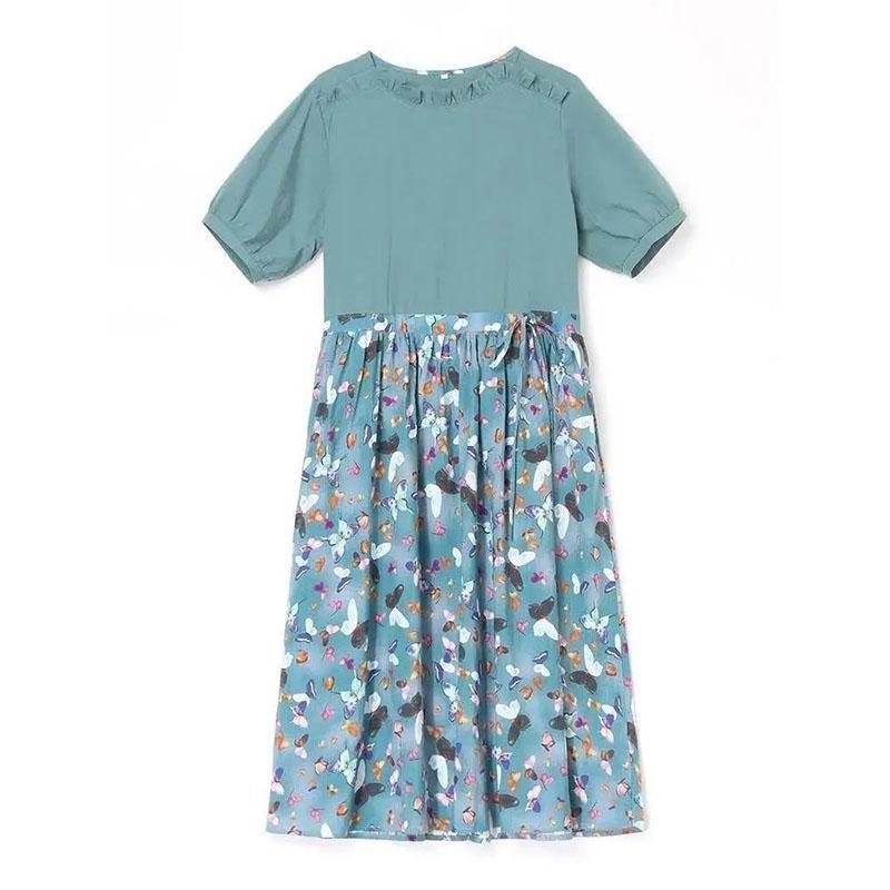 Damska letnia sukienka z kieszeniami z nadrukiem okrągły dekolt krótki rękaw midi sukienki damskie duży rozmiar średniej długości spódnica A-line