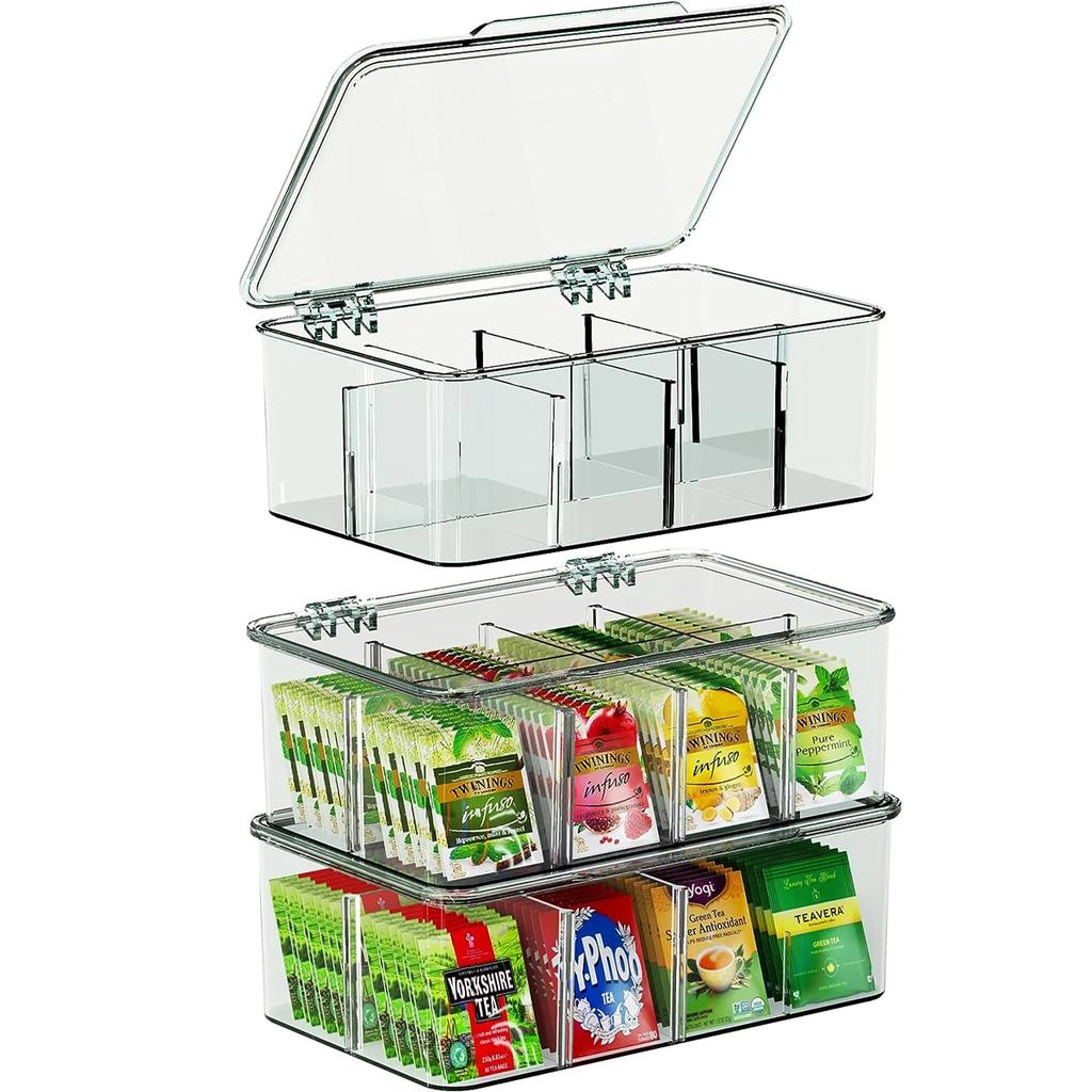 Tea Bag Storage Box Office Multi-function Storage Box Acrylic Seal with Lid Dustproof Storage Tank Coffee Sugar Compartment Box