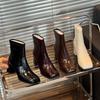 Shoes Couple~ Short Boots Women's Spring Square Head Martin Boots Small French Thick Heel Skinny Boots