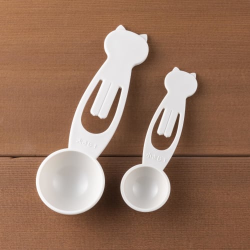 Kai Cat Measuring Spoons, Tablespoon and Teaspoon Set (2 Pieces), Nyammy, Warm Gray, Made In Japan, DH2738